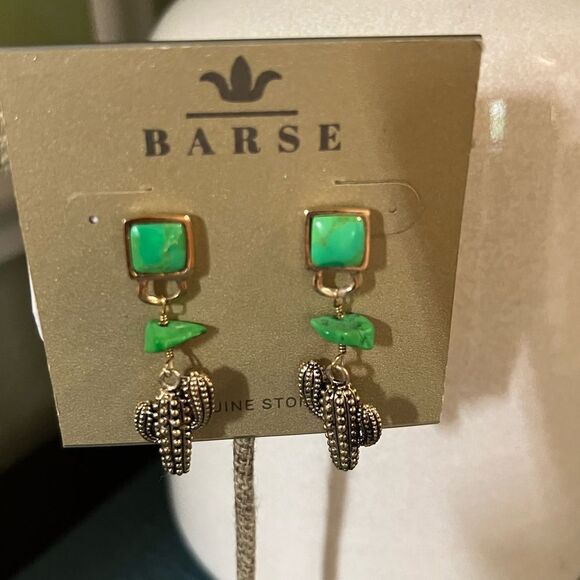 Studio Barse Green and Silver Cactus Earrings - Picture 2 of 7